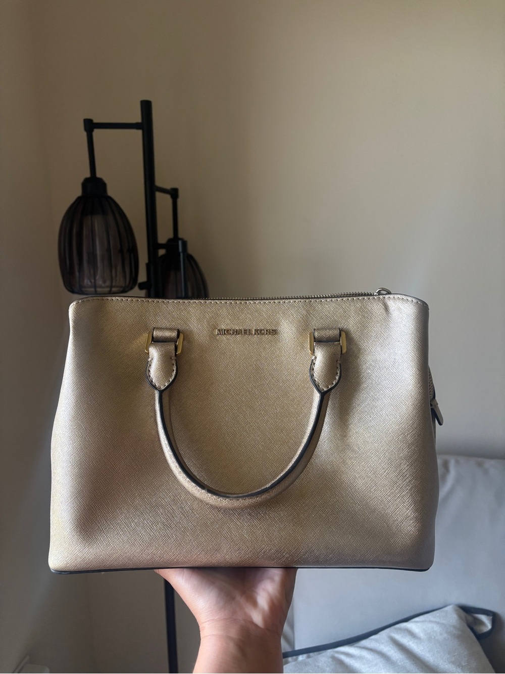 Michael Kors Gold Saffiano Leather Satchel